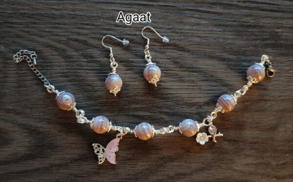 Set oorbellen met bijpassende armband Candy Agaat